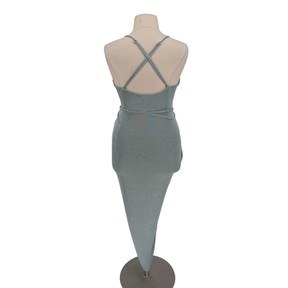 00786 Lulus Ruched Draped Knit Maxi Dress Blue Green size XLarge party cocktail - Picture 2 of 7